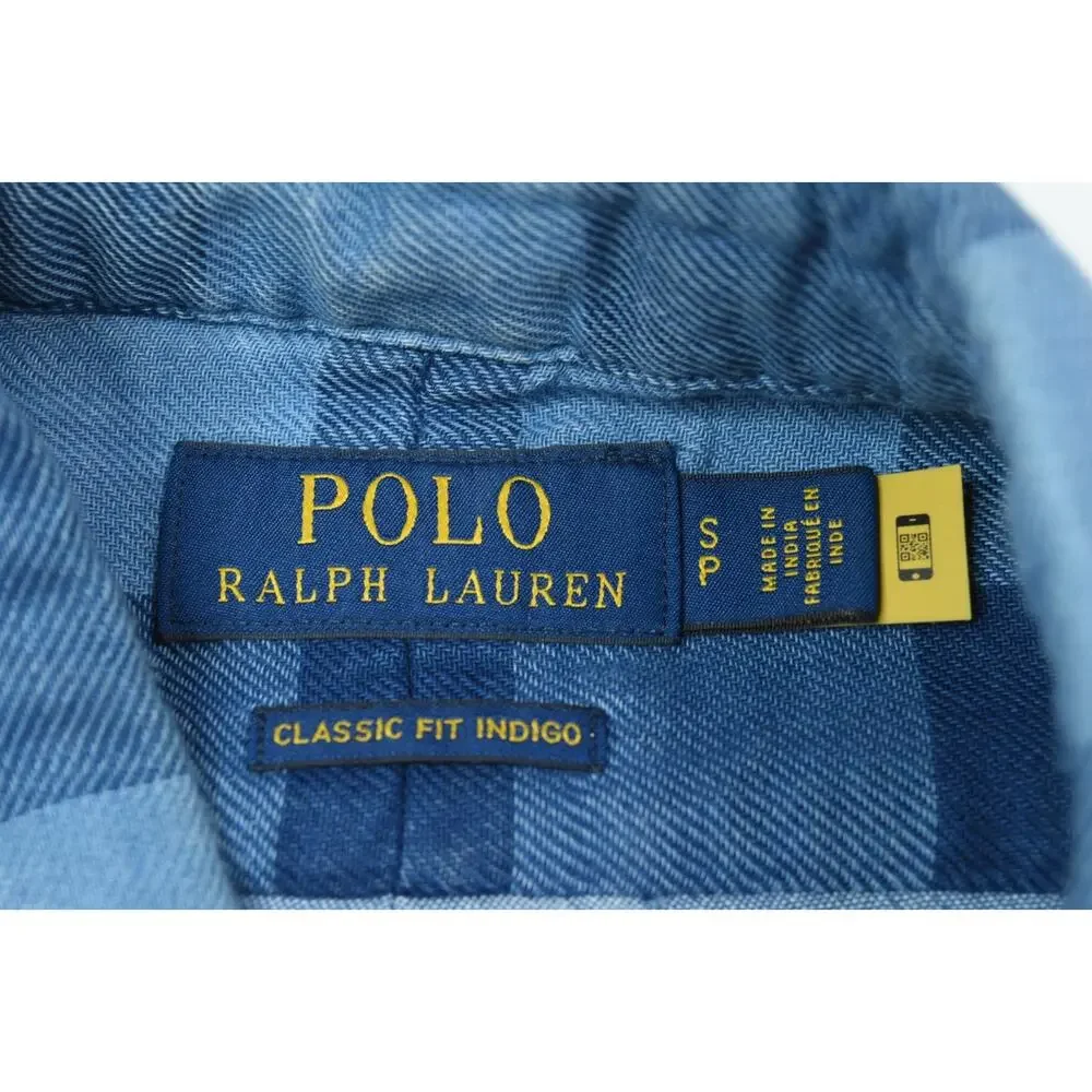 Polo Ralph Lauren Double-Faced Shirt Mens Small Blue Indigo Plaid Classic Fit
